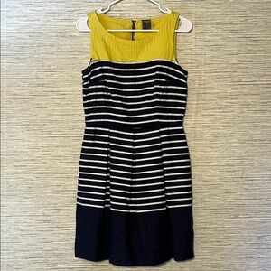 Taylor Yellow & Blue Striped Sheath Midi Dress | Size 6 | Cotton Blend (780)